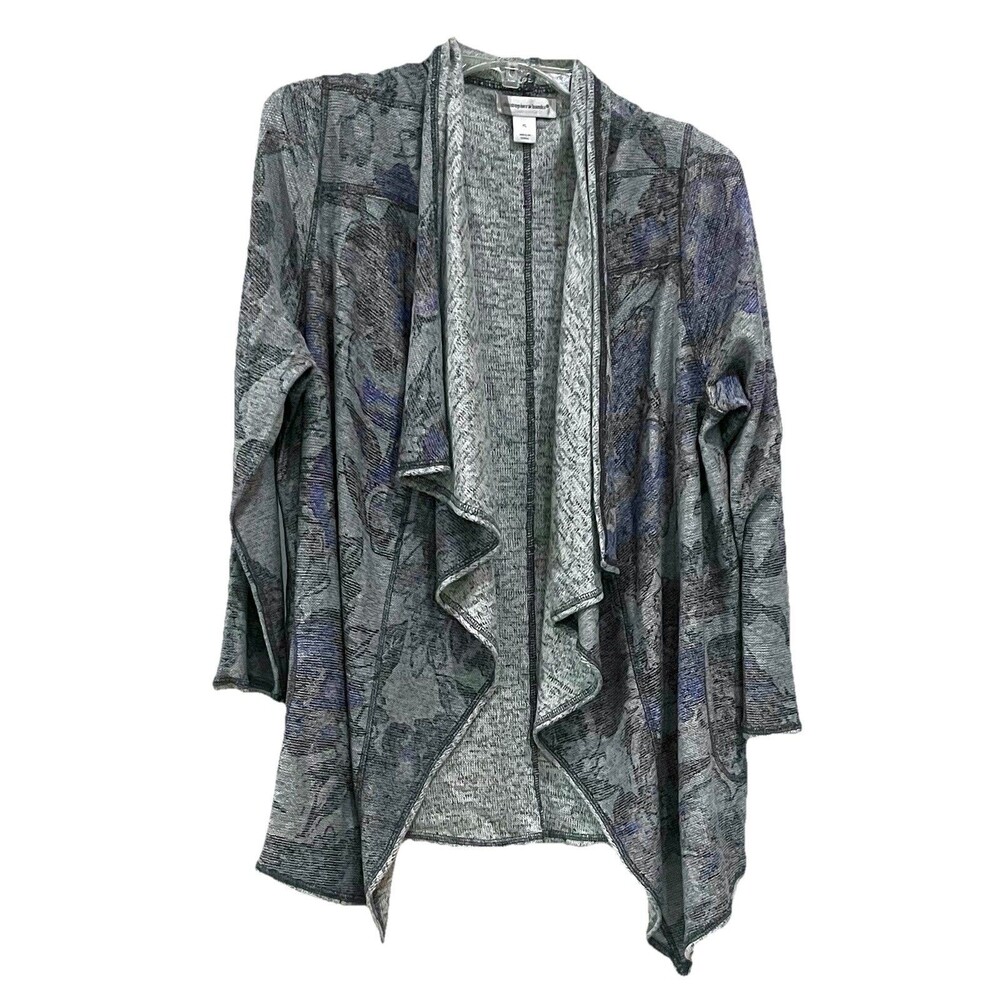 Christopher & Banks Rayon Blend Waterfall Open Front Sweater XL Blue Grey Floral